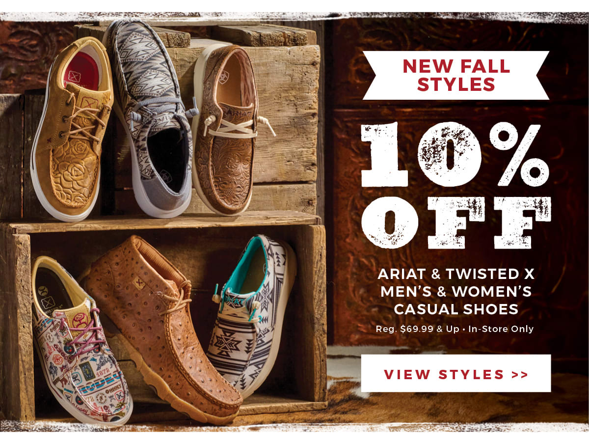 10% Off Ariat & Twisted X Men's & Women's Casual Shoes
